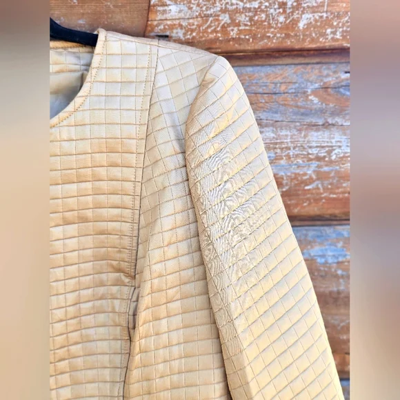 Valerie Stevens Luxury Quilted Gold Metallic Zip up Blazer Jacket Coat Pockets - Picture 10 of 13